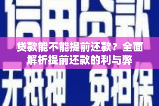 新安贷款能不能提前还款？全面解析提前还款的利与弊
